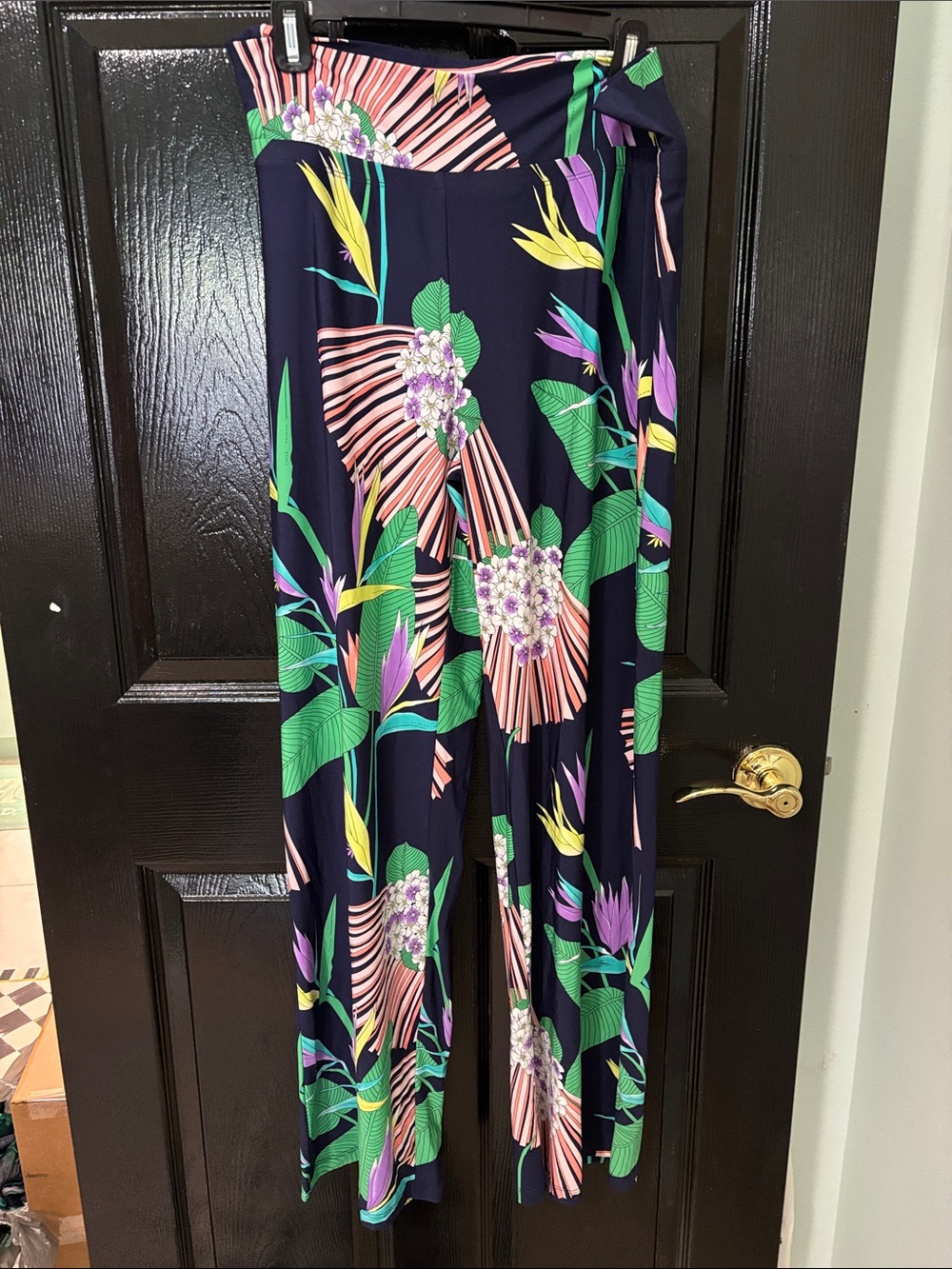 Trina Turk Navy Floral Wide-Leg Pants with Tropical Print